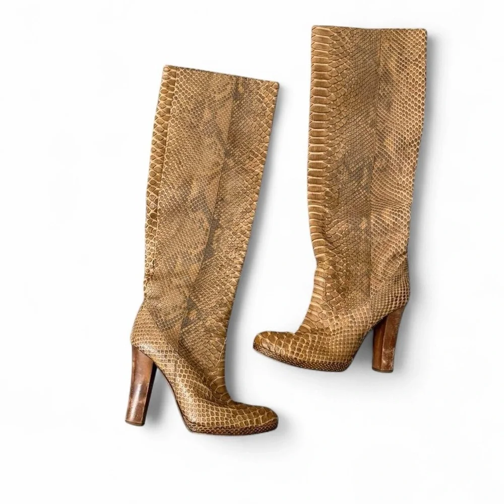 Python Snake-Print Real Leather Knee Boots - Picture 1 of 5